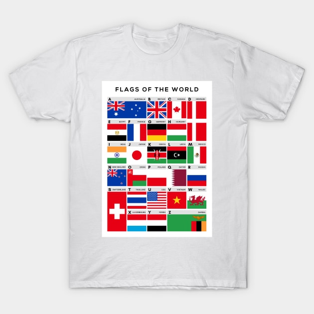 Flags of The World Picture Chart - A-Z of Flags T-Shirt by typelab